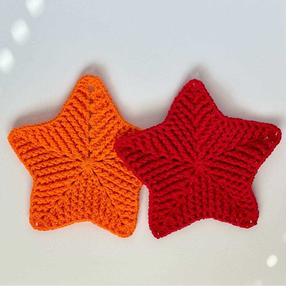 Handmade Crochet Star Dishcloths - Red and Orange